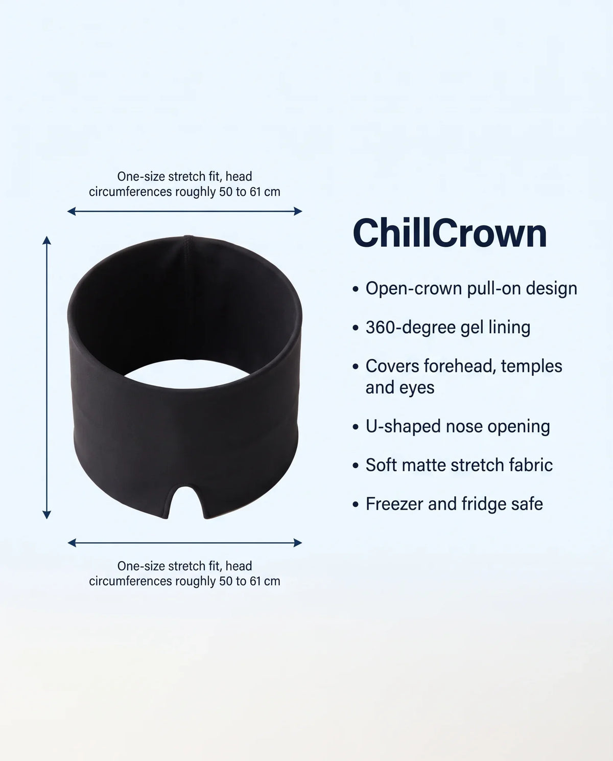 Size and specification sheet, one-size 50 to 61 cm